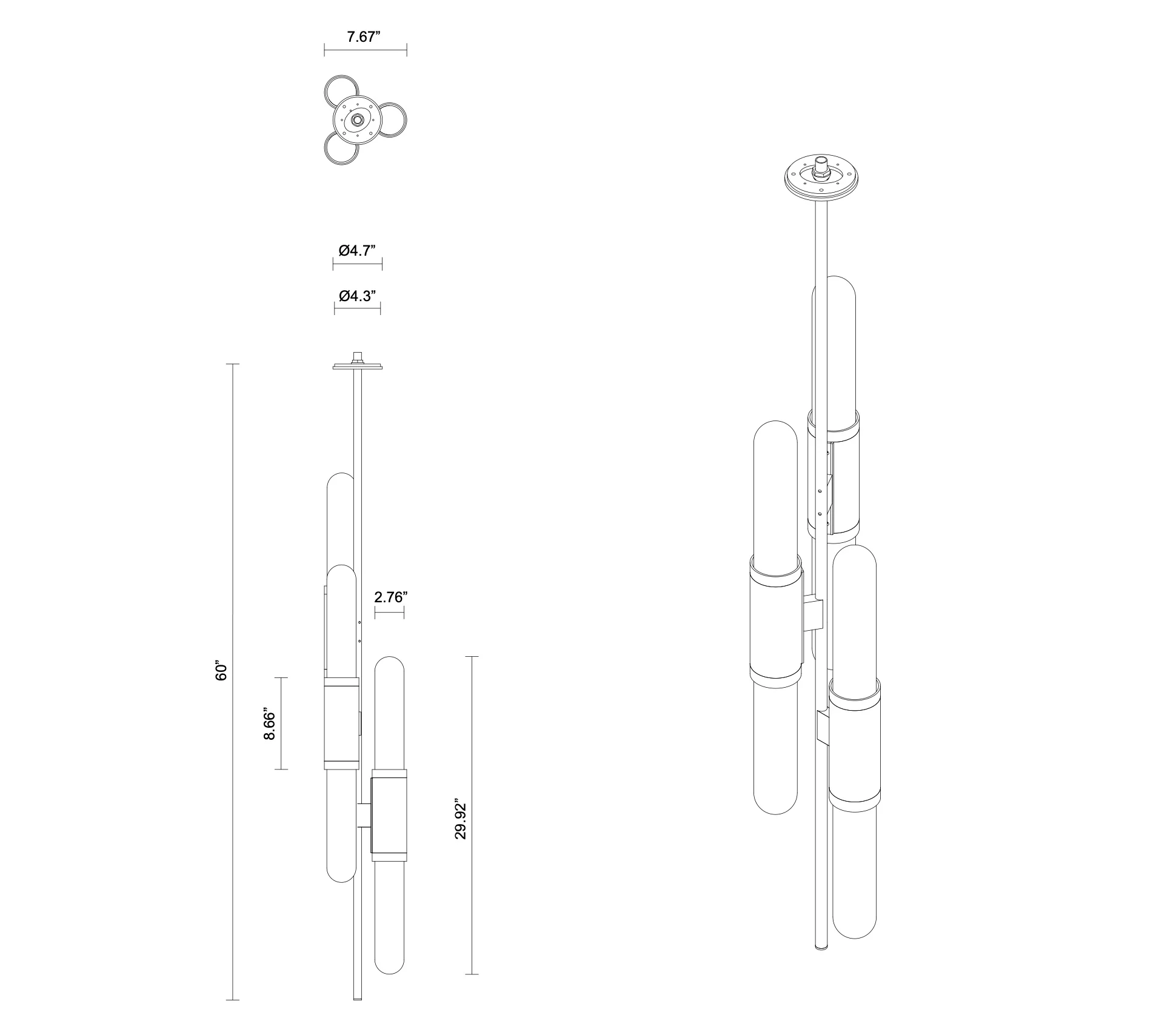 ARTICOLO SCANDAL STAGGERED PENDANT H60" x Ă7.67" - Image 7