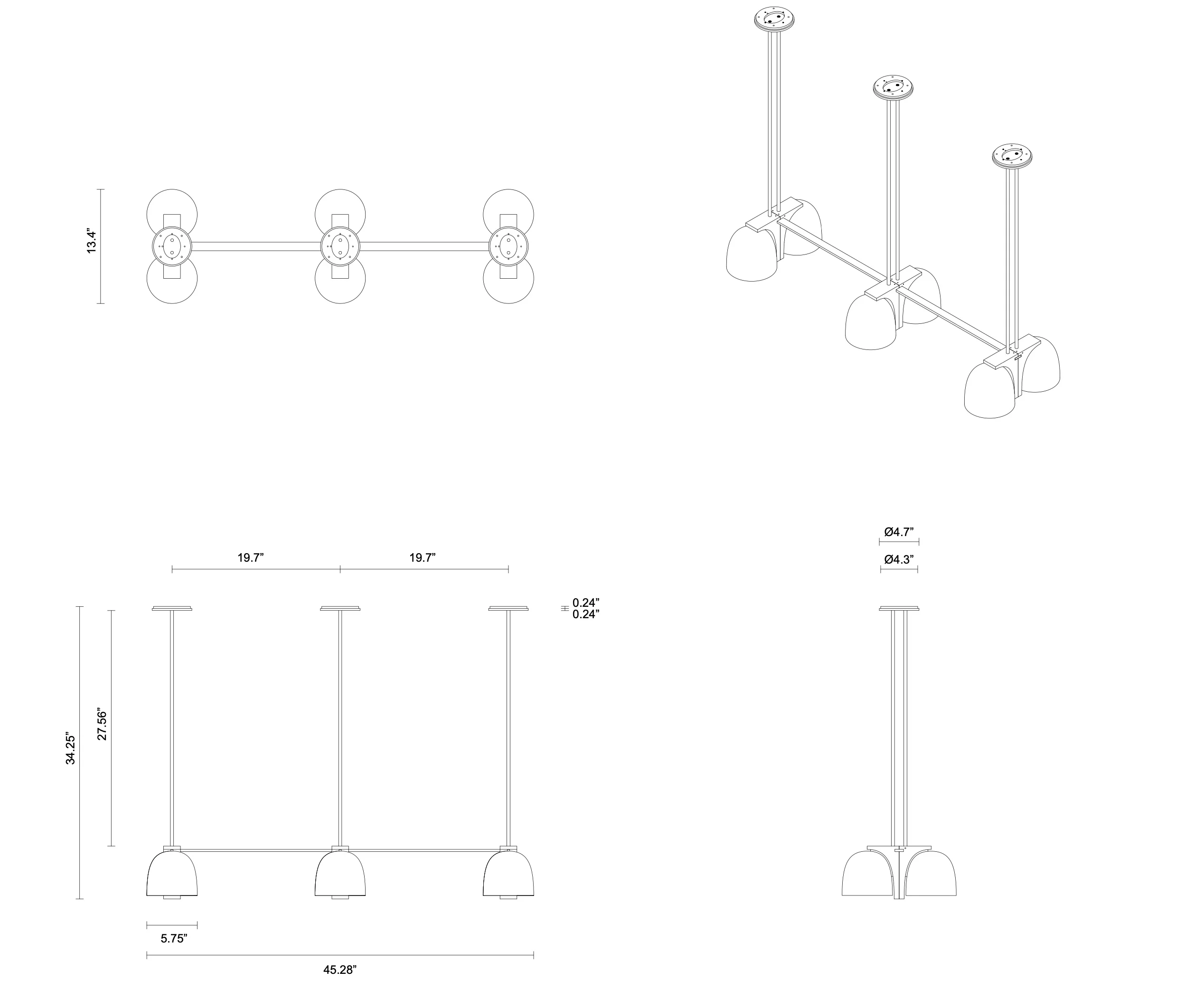 ARTICOLO TUBI TRIPLE PENDANT H34.25" x W45.28" x D13.4" - Image 14