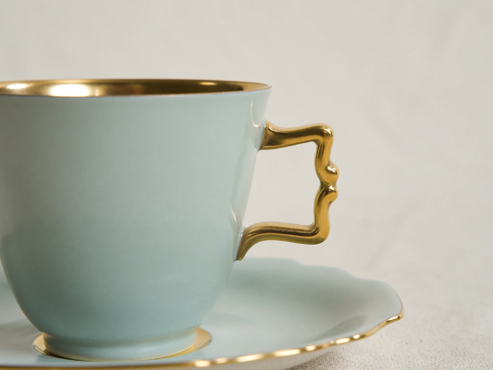AUGARTEN BELVEDERE GOLD RIM COFFEE CUP + SAUCER / CELADON GREEN - Image 3