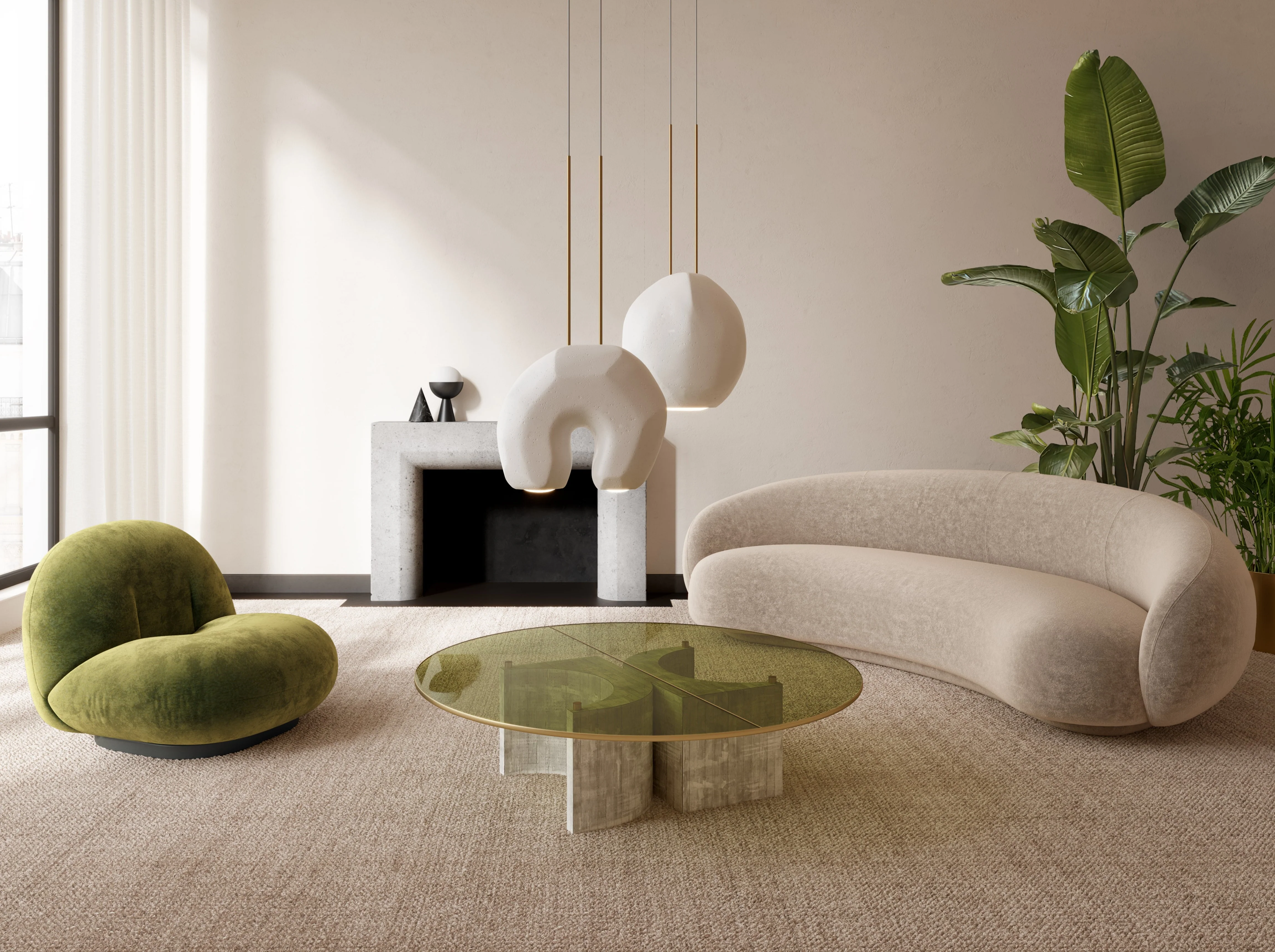GIOPATO & COOMBES MOONSTONE CIRCULAR CHANDELIER 02 Ø34.5" x H44" - Image 2
