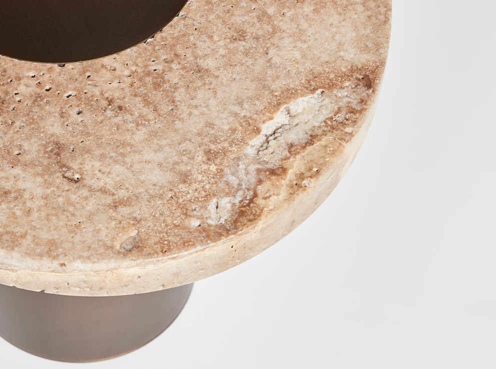 HAGIT PINCOVICI SIDE TABLE / TRAVERTINE Ø19" x W16" x H14.75" - Image 2