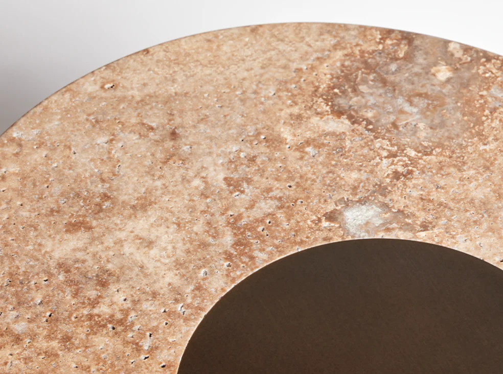 HAGIT PINCOVICI SIDE TABLE / TRAVERTINE Ø19" x W16" x H14.75" - Image 3