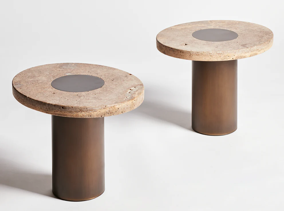 HAGIT PINCOVICI SIDE TABLE / TRAVERTINE Ø19" x W16" x H14.75" - Image 4