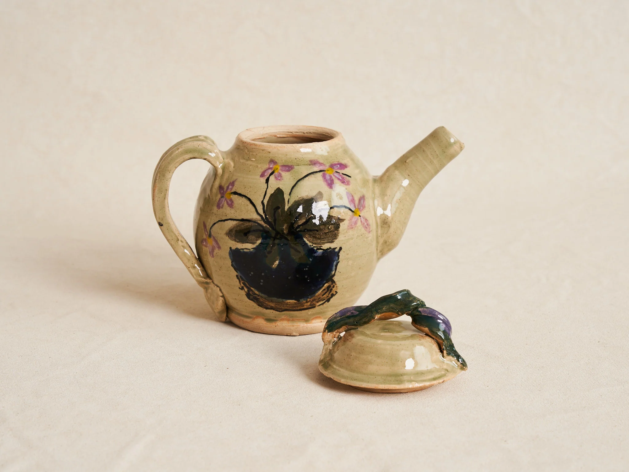 PAT SCHOENFELD TEAPOT WITH PAINTED FLOWER Ø5" x H8" - Image 2