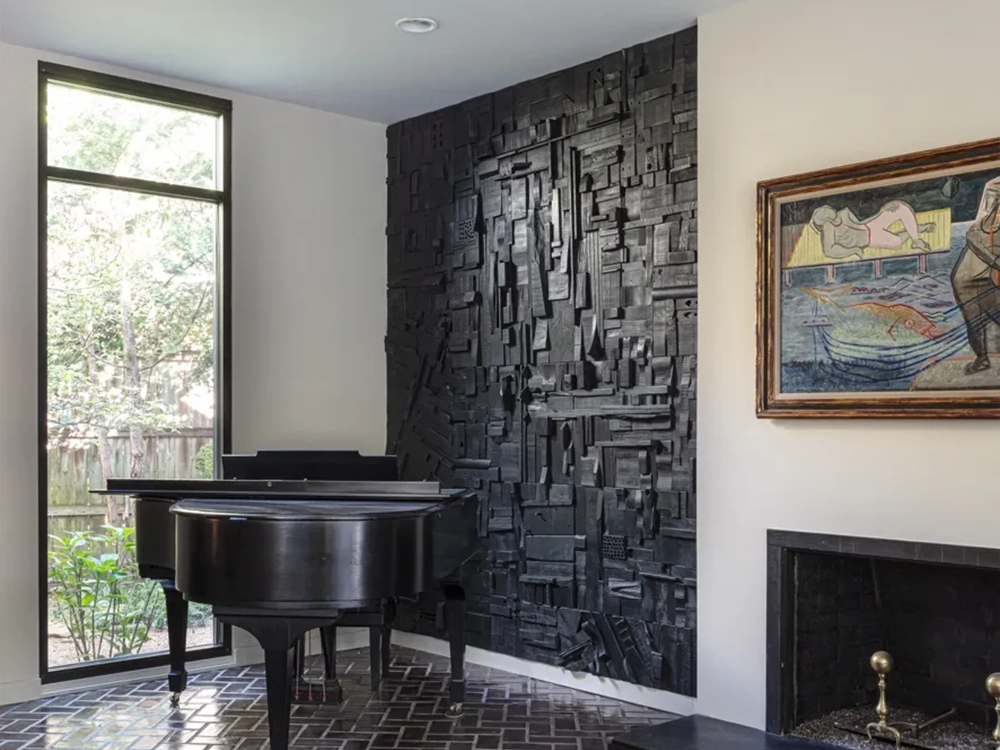 PETER GLASSFORD SATIN BLACK WOOD COLLAGE TILE - Image 2