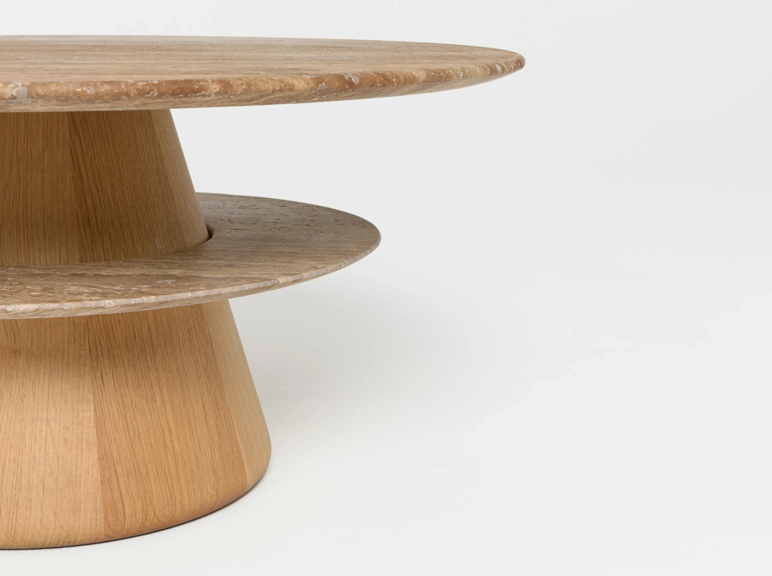 PIERRE AUGUSTIN ROSE PIETRA ROUND COFFEE TABLE / TRAVERTINE Ø34″ x H15.5″ - Image 2