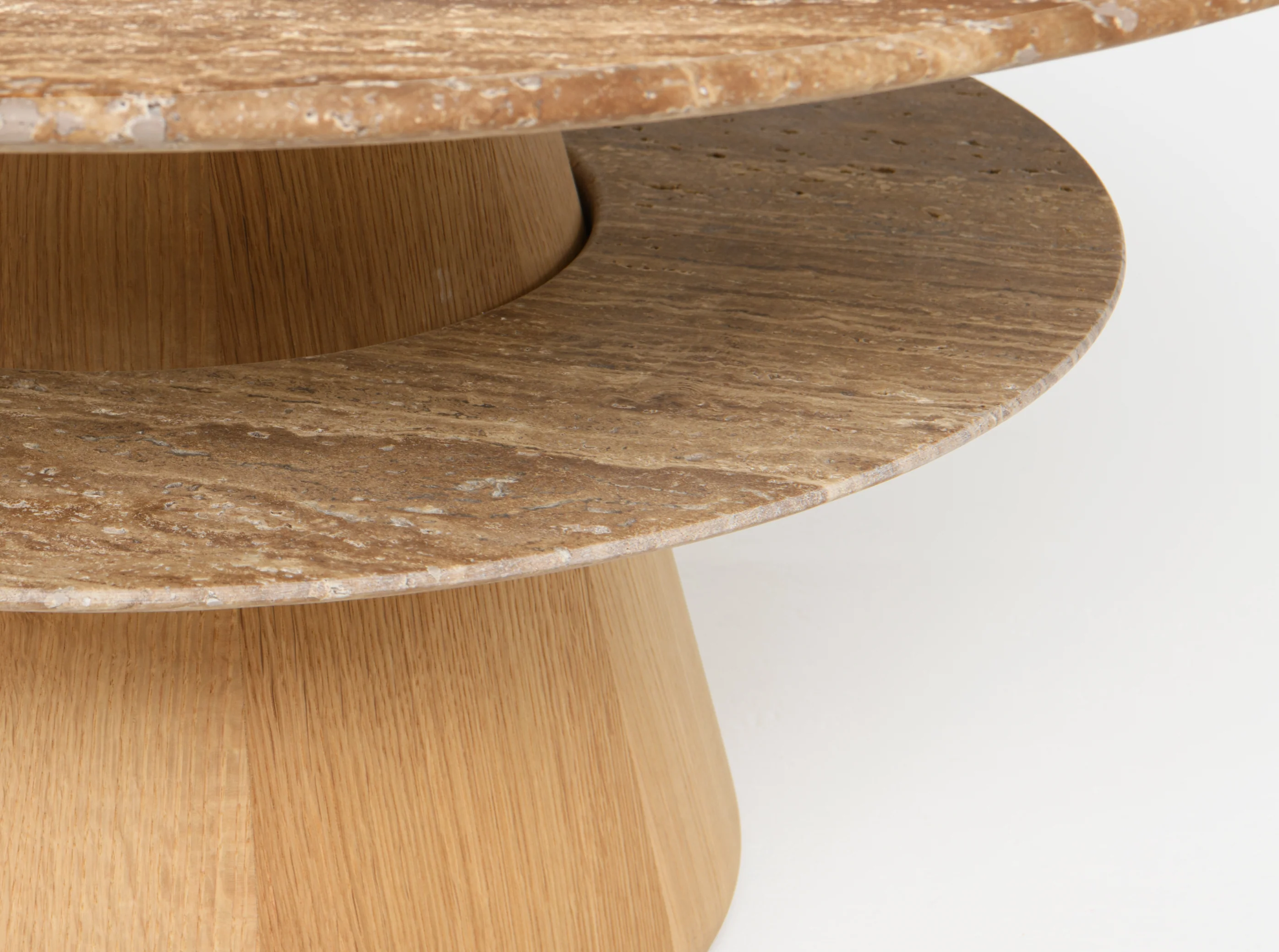 PIERRE AUGUSTIN ROSE PIETRA ROUND COFFEE TABLE / TRAVERTINE Ø34″ x H15.5″ - Image 3