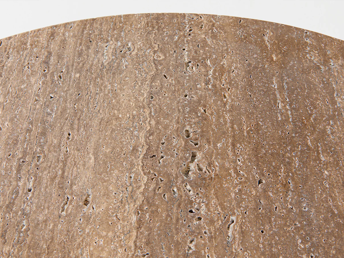 PIERRE AUGUSTIN ROSE PIETRA ROUND COFFEE TABLE / TRAVERTINE Ø34″ x H15.5″ - Image 4