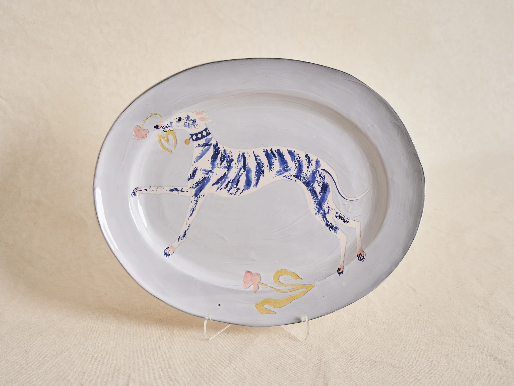 POLLY FERN WHIPPET WITH TULIP PLATTER / LARGE 15" x 12" x 1.5"
