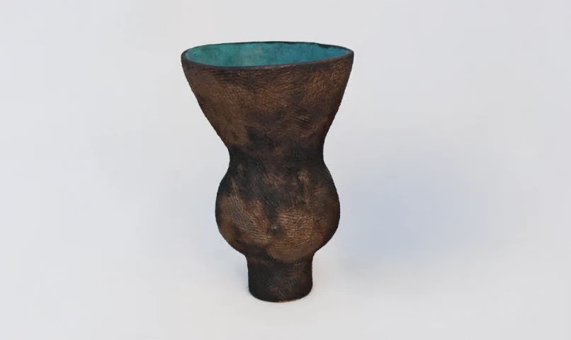 SILVIA VALENTÍN GOLD JAR / BLUE GLAZED INTERIOR NO.01 Ø4.5" x H7"