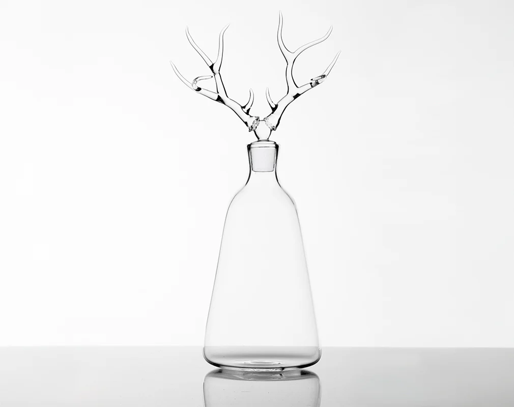 SIMONE CRESTANI GLASS DEER BOTTLE H12.5” x Ø7"