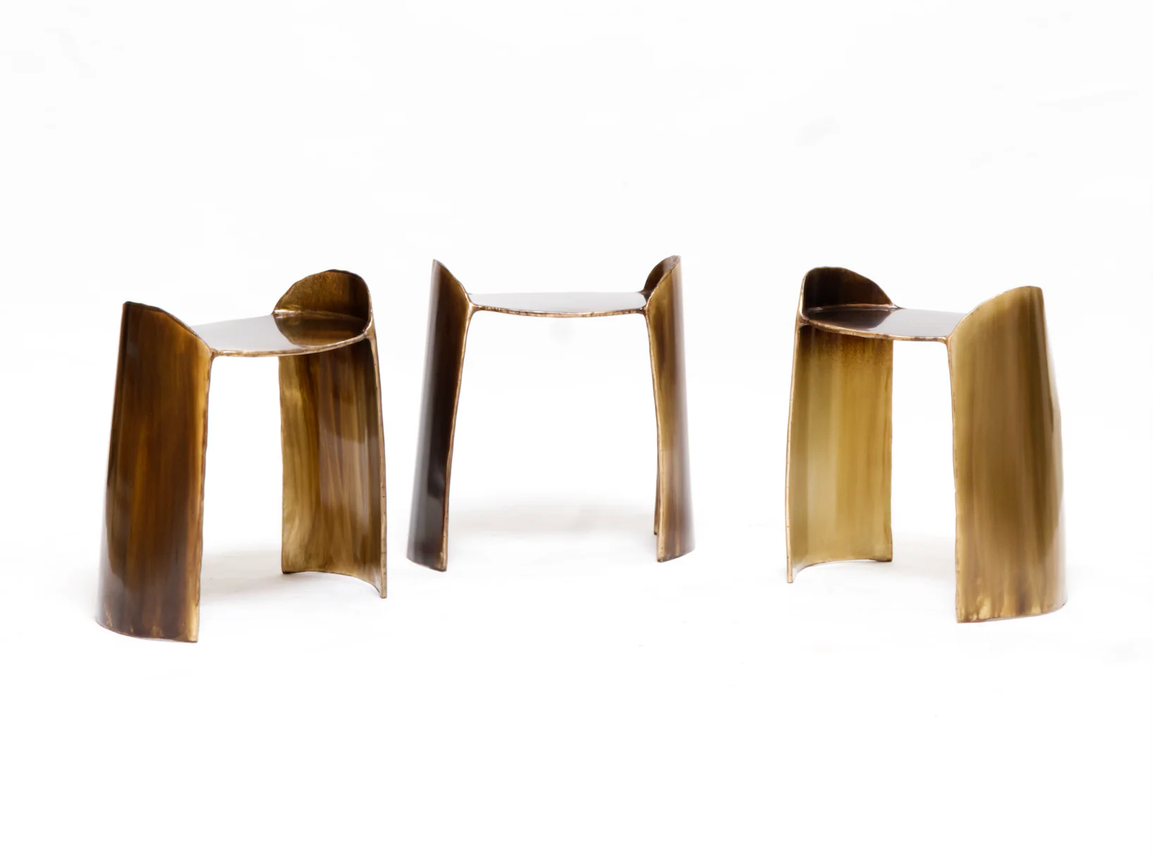 STUDIO CHRISTIAN FREGNAN CALLE STOOL / PATINATED BRASS L18.9" x D12.6" x H20.8" - Image 3
