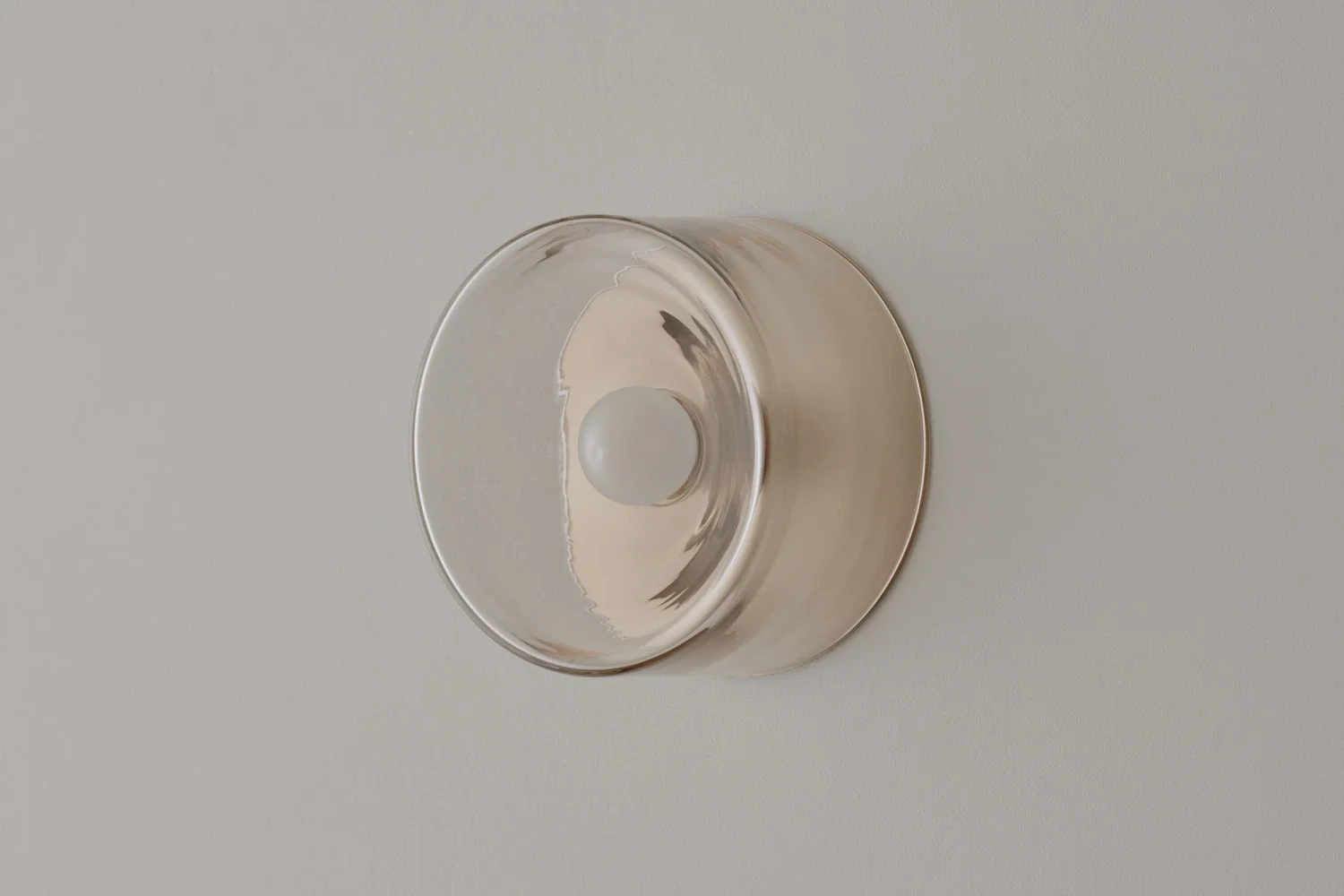 VOLKER HAUG STUDIO ANTON BLOWN GLASS SCONCE / CLEAR SMOKE Ø7" x D3.9" - Image 2